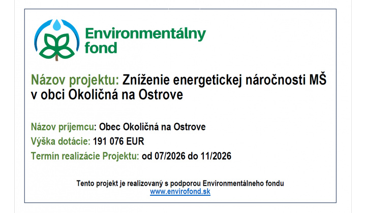 Fotka pre článok Zníženie energetickej náročnosti MŠ v obci Okoličná na Ostrove
